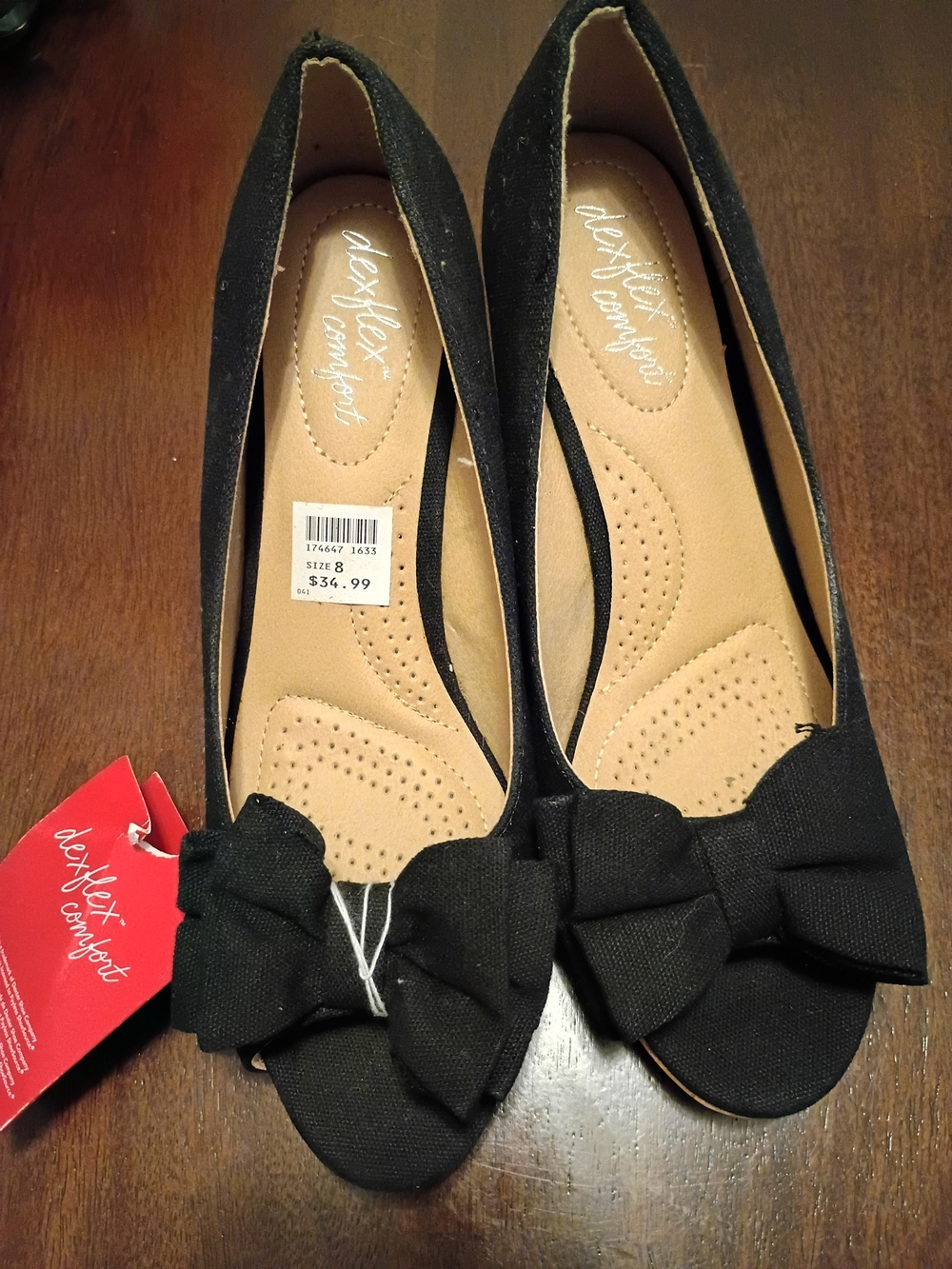 Dexflex Comfort Women's Black Bow Wedge Open Toe Sandals Size 8